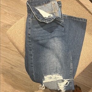 SHEIN Blue Distressed Boyfriend Jeans